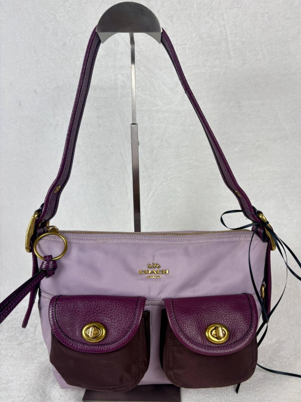 Coach Colorblock Nylon Cargo Shoulder Bag 23 in Lilac Multi